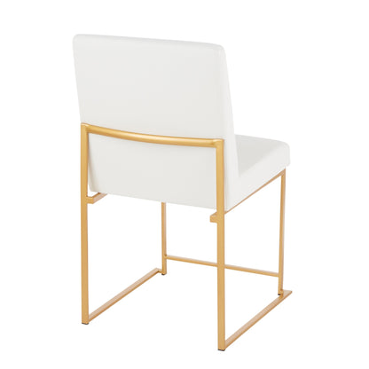 High Back Fuji Contemporary Dining Chair in Gold Steel and Beige Fabric   - Set of 2