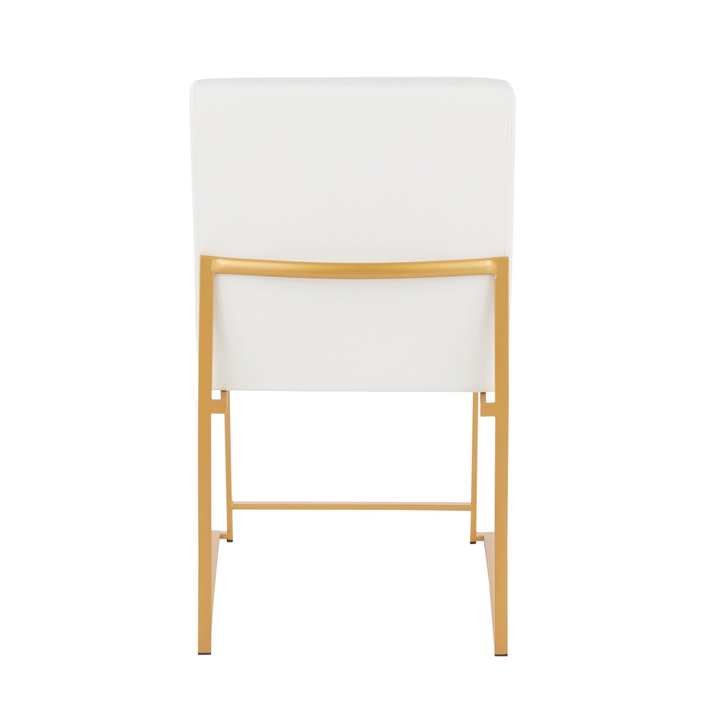 High Back Fuji Contemporary Dining Chair in Gold Steel and Beige Fabric   - Set of 2