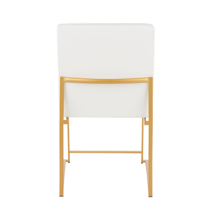 High Back Fuji Contemporary Dining Chair in Gold Steel and Beige Fabric   - Set of 2