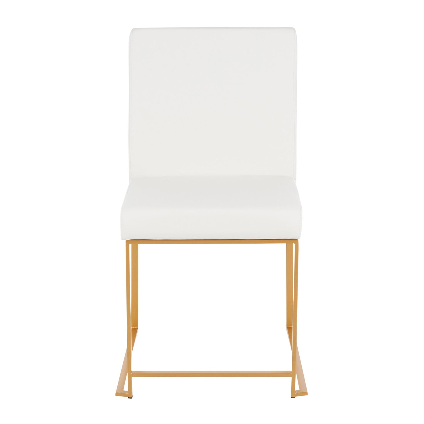 High Back Fuji Contemporary Dining Chair in Gold Steel and Beige Fabric   - Set of 2