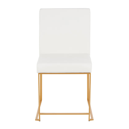 High Back Fuji Contemporary Dining Chair in Gold Steel and Beige Fabric   - Set of 2