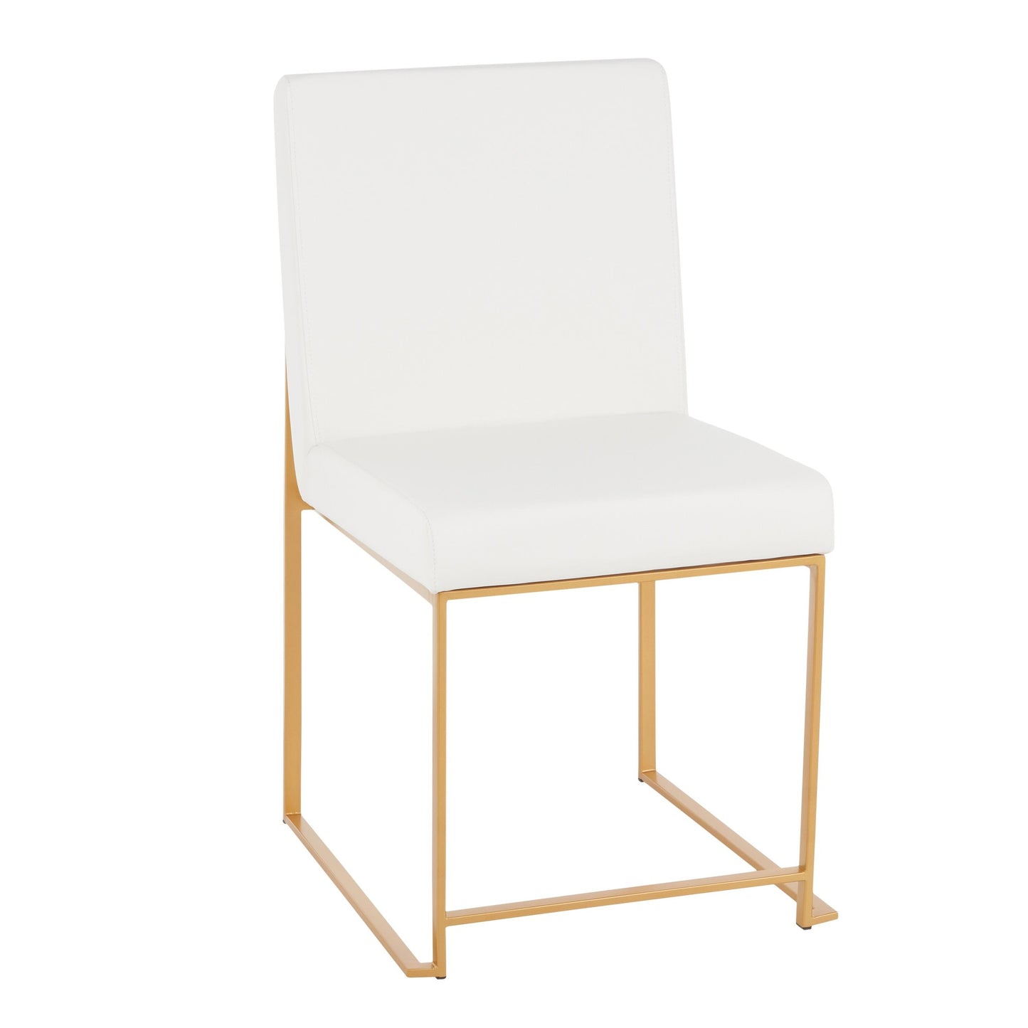 High Back Fuji Contemporary Dining Chair in Gold Steel and Beige Fabric   - Set of 2