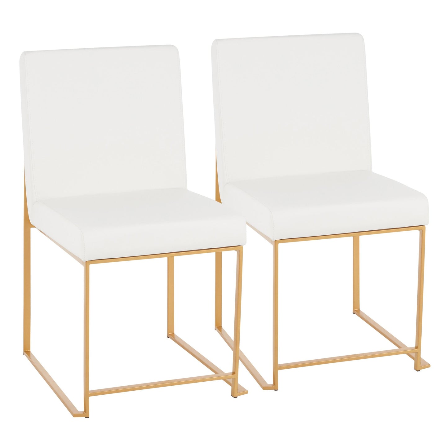 High Back Fuji Contemporary Dining Chair in Gold Steel and Beige Fabric   - Set of 2