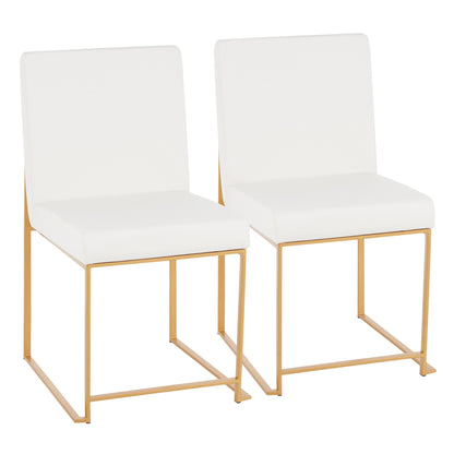 High Back Fuji Contemporary Dining Chair in Gold Steel and Beige Fabric   - Set of 2