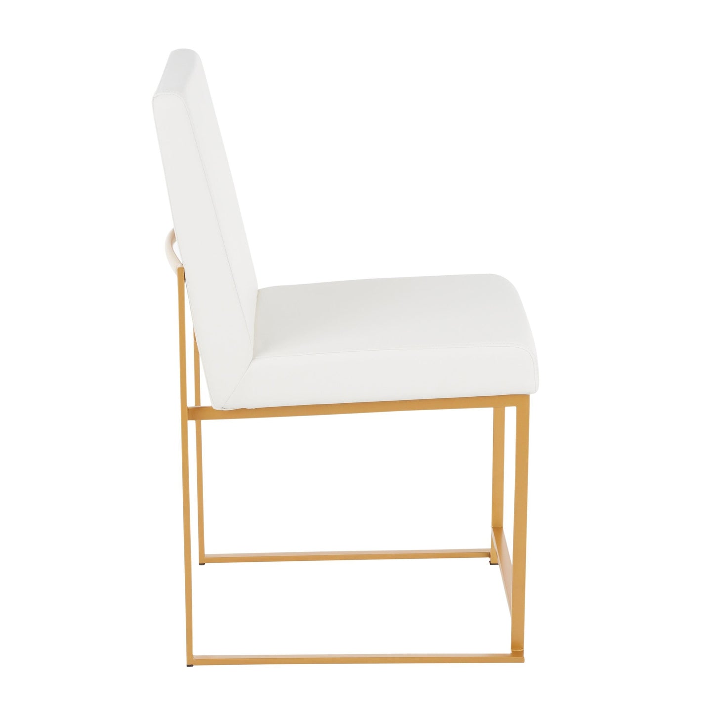 High Back Fuji Contemporary Dining Chair in Gold Steel and Beige Fabric   - Set of 2