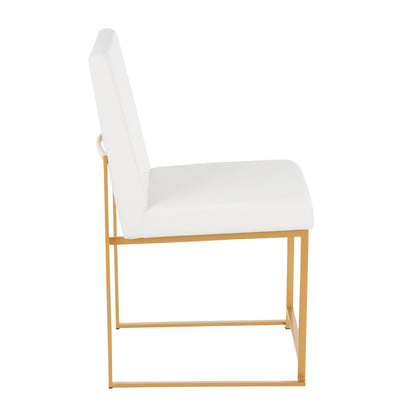 High Back Fuji Contemporary Dining Chair in Gold Steel and Beige Fabric   - Set of 2