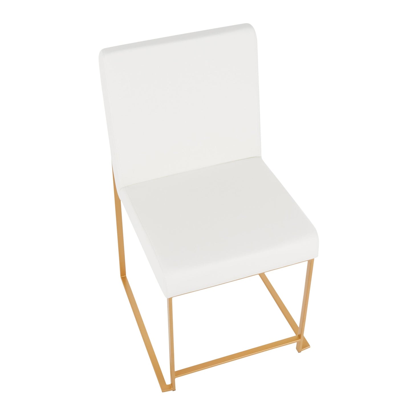 High Back Fuji Contemporary Dining Chair in Gold Steel and Beige Fabric   - Set of 2