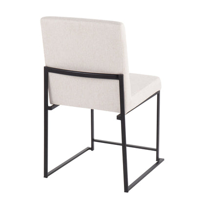 High Back Fuji Contemporary Dining Chair in Gold Steel and Beige Fabric   - Set of 2
