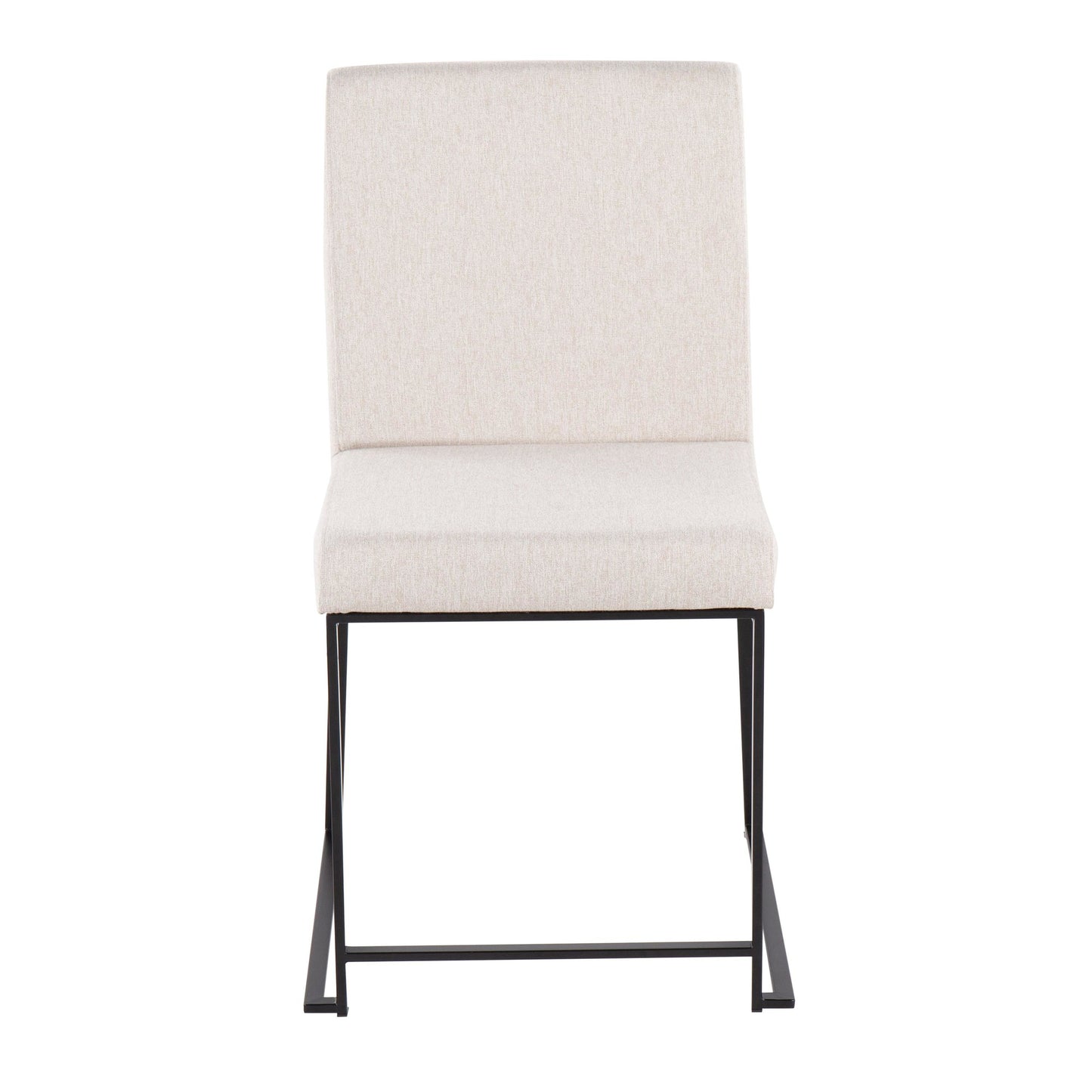 High Back Fuji Contemporary Dining Chair in Gold Steel and Beige Fabric   - Set of 2