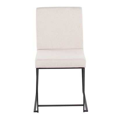 High Back Fuji Contemporary Dining Chair in Gold Steel and Beige Fabric   - Set of 2