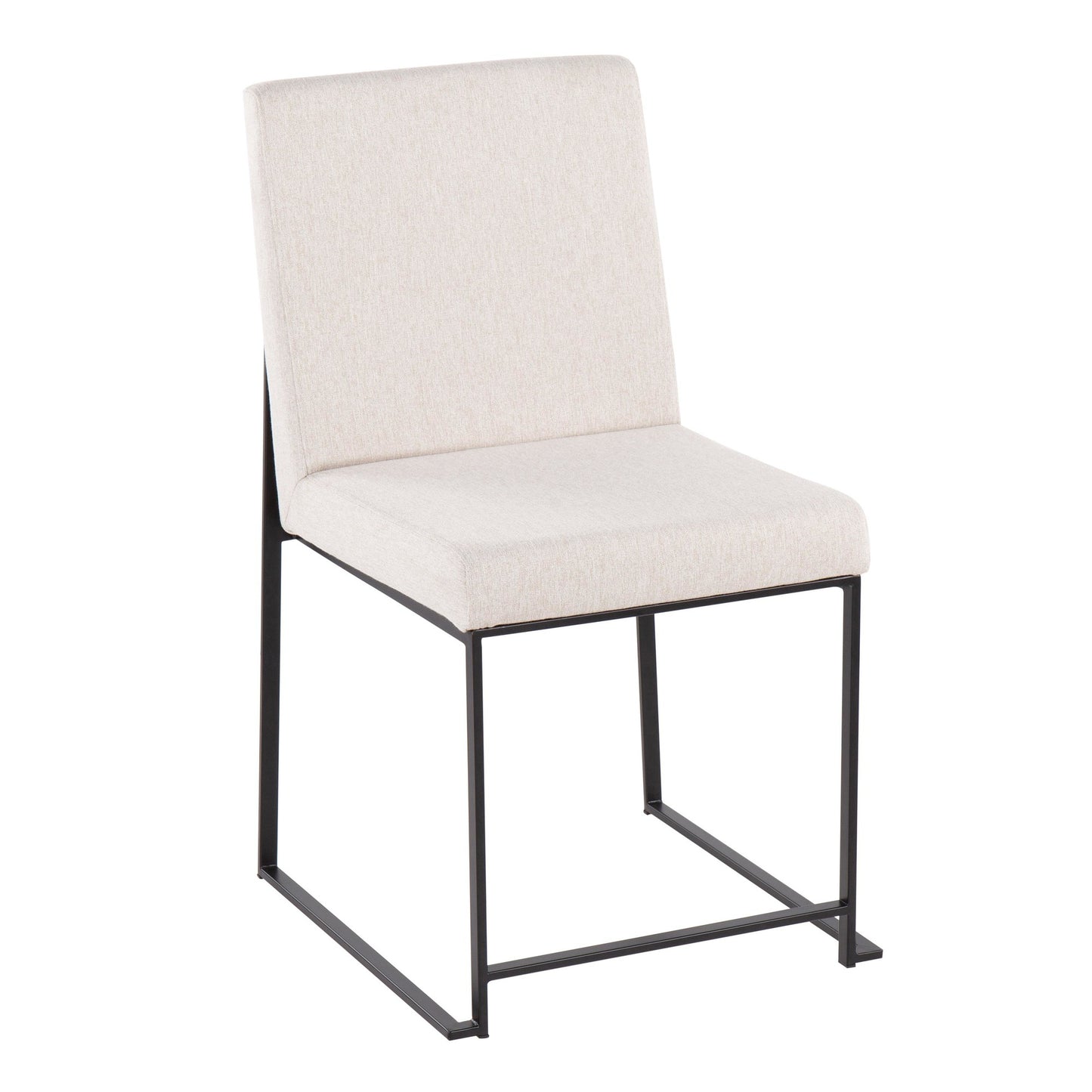 High Back Fuji Contemporary Dining Chair in Gold Steel and Beige Fabric   - Set of 2
