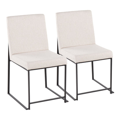 High Back Fuji Contemporary Dining Chair in Gold Steel and Beige Fabric   - Set of 2