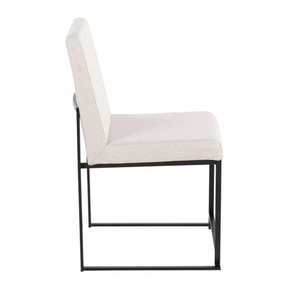 High Back Fuji Contemporary Dining Chair in Gold Steel and Beige Fabric   - Set of 2