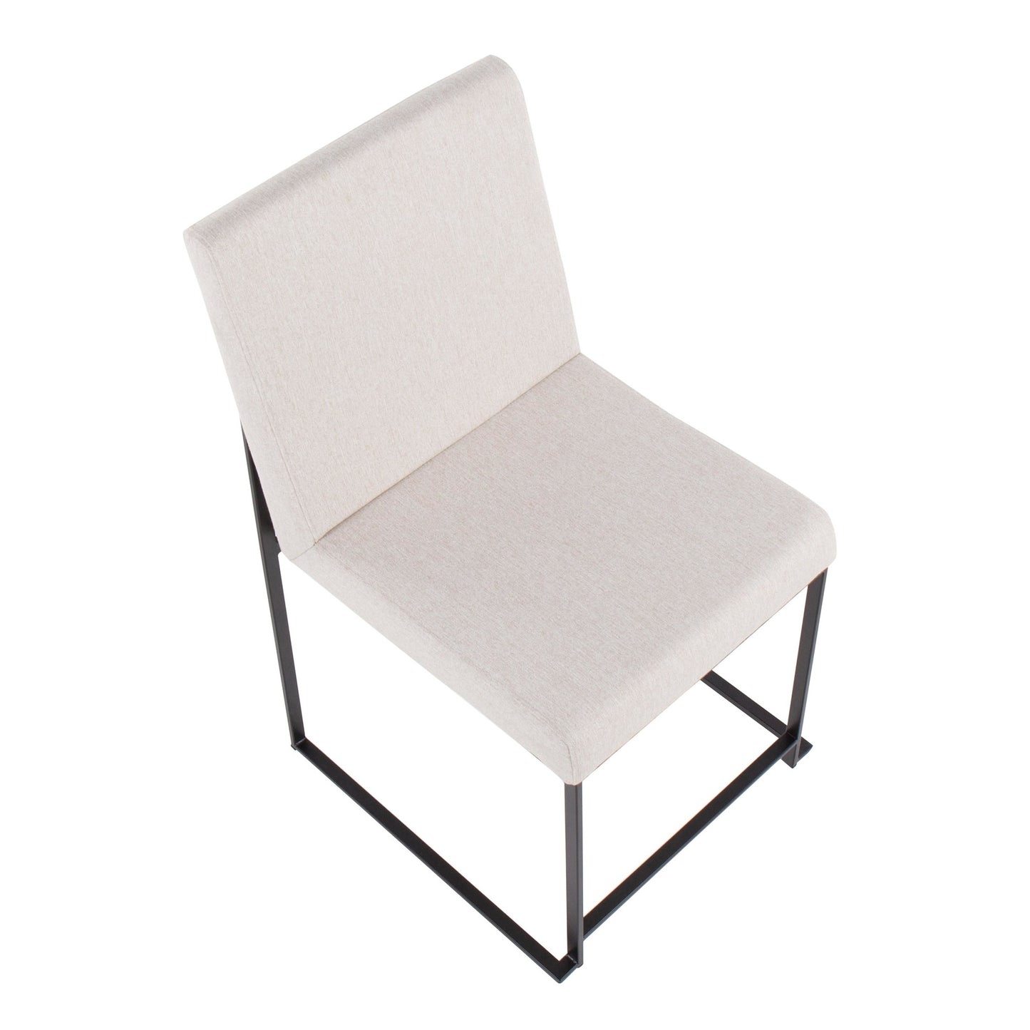 High Back Fuji Contemporary Dining Chair in Gold Steel and Beige Fabric   - Set of 2