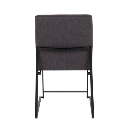 High Back Fuji Contemporary Dining Chair in Gold Steel and Beige Fabric   - Set of 2