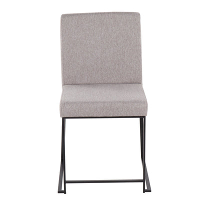High Back Fuji Contemporary Dining Chair in Gold Steel and Beige Fabric   - Set of 2