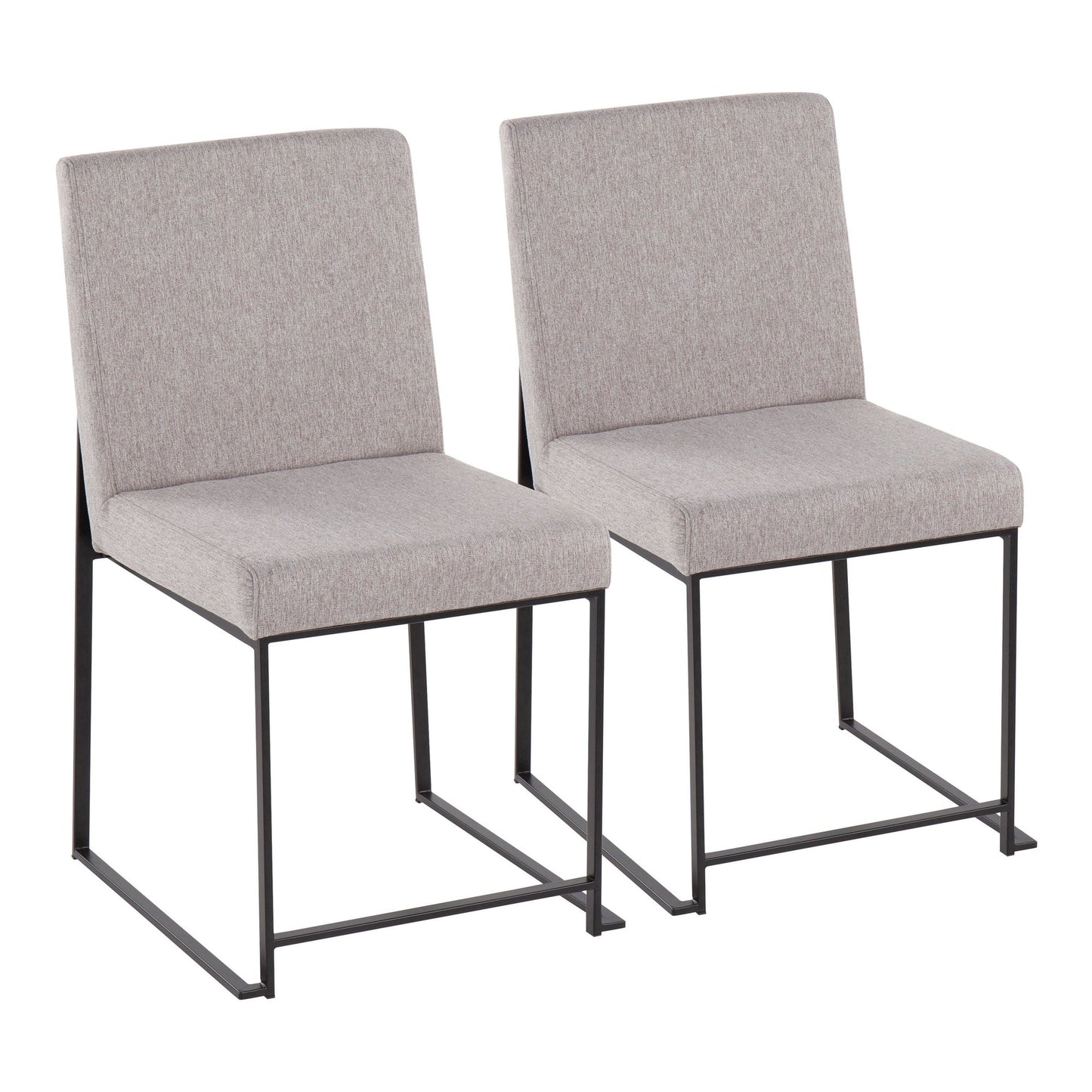 High Back Fuji Contemporary Dining Chair in Gold Steel and Beige Fabric   - Set of 2