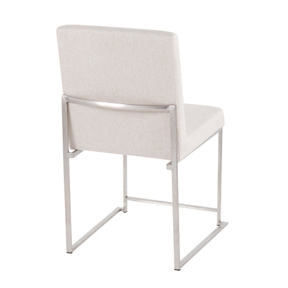High Back Fuji Contemporary Dining Chair in Gold Steel and Beige Fabric   - Set of 2