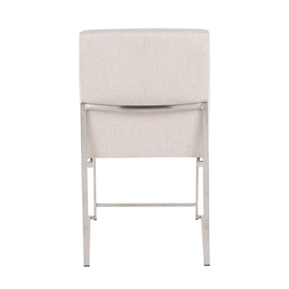 High Back Fuji Contemporary Dining Chair in Gold Steel and Beige Fabric   - Set of 2