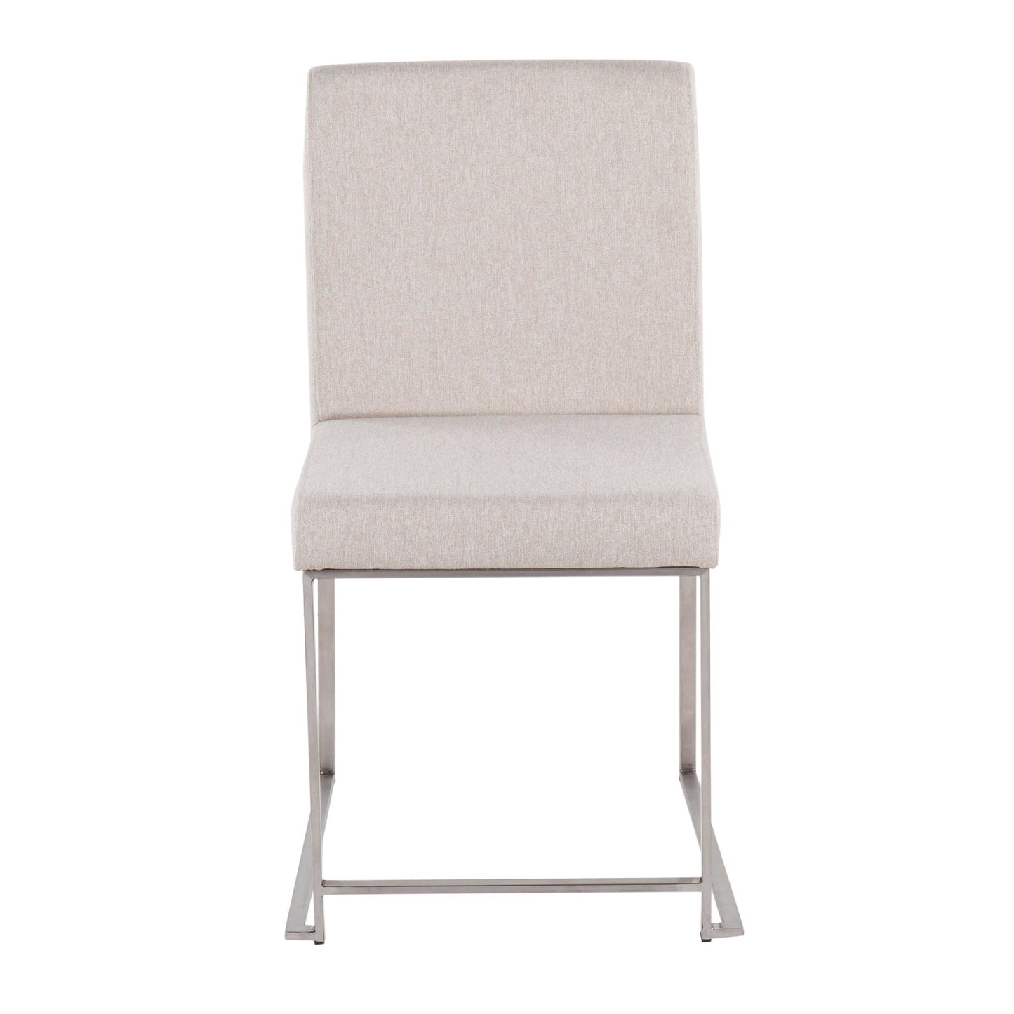 High Back Fuji Contemporary Dining Chair in Gold Steel and Beige Fabric   - Set of 2