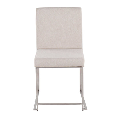 High Back Fuji Contemporary Dining Chair in Gold Steel and Beige Fabric   - Set of 2
