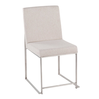 High Back Fuji Contemporary Dining Chair in Gold Steel and Beige Fabric   - Set of 2