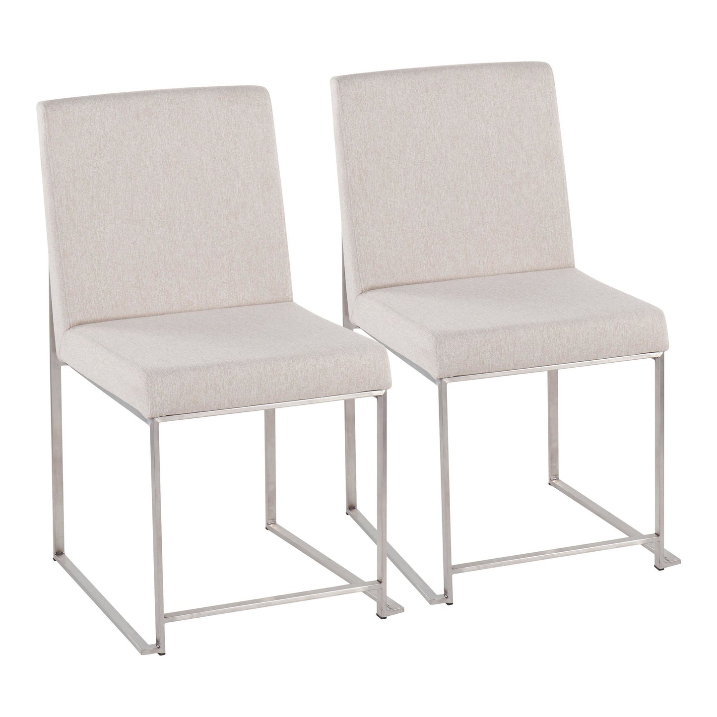High Back Fuji Contemporary Dining Chair in Gold Steel and Beige Fabric   - Set of 2