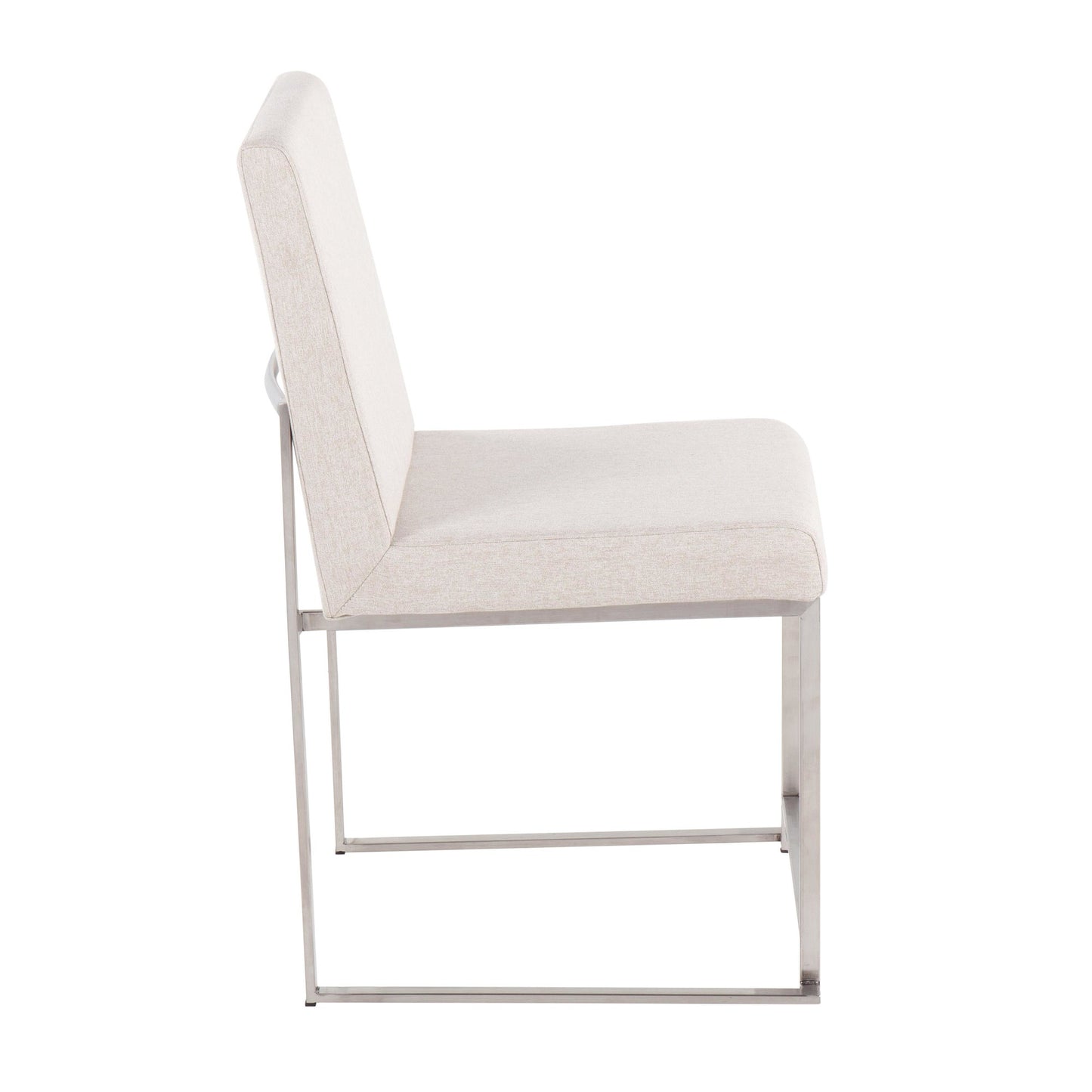 High Back Fuji Contemporary Dining Chair in Gold Steel and Beige Fabric   - Set of 2