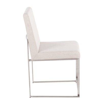 High Back Fuji Contemporary Dining Chair in Gold Steel and Beige Fabric   - Set of 2