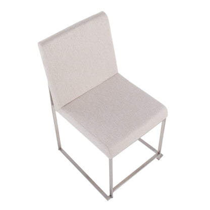 High Back Fuji Contemporary Dining Chair in Gold Steel and Beige Fabric   - Set of 2