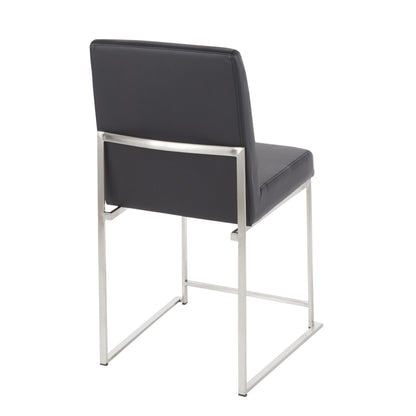 High Back Fuji Contemporary Dining Chair in Gold Steel and Beige Fabric   - Set of 2