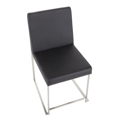 High Back Fuji Contemporary Dining Chair in Gold Steel and Beige Fabric   - Set of 2