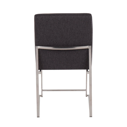 High Back Fuji Contemporary Dining Chair in Gold Steel and Beige Fabric   - Set of 2