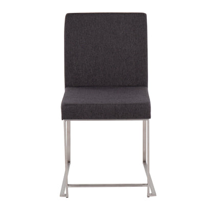 High Back Fuji Contemporary Dining Chair in Gold Steel and Beige Fabric   - Set of 2