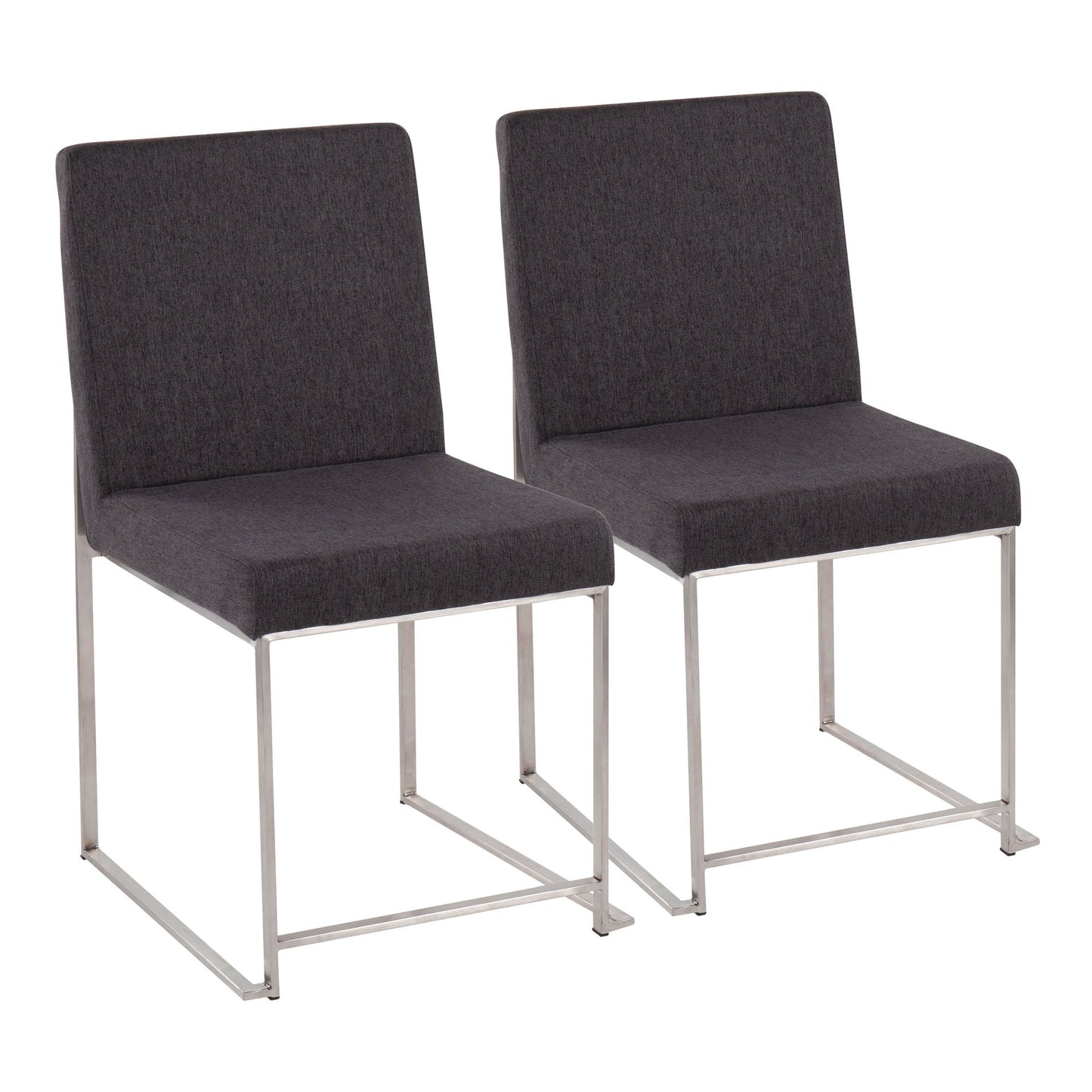 High Back Fuji Contemporary Dining Chair in Gold Steel and Beige Fabric   - Set of 2