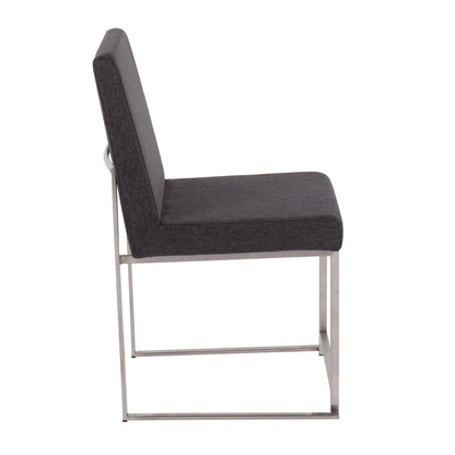 High Back Fuji Contemporary Dining Chair in Gold Steel and Beige Fabric   - Set of 2