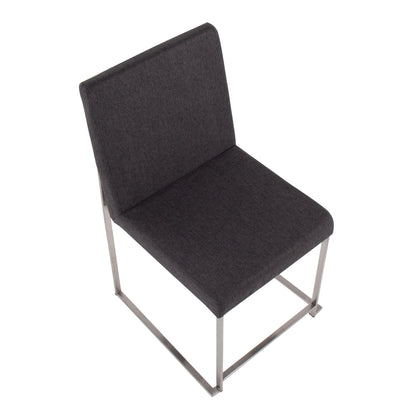 High Back Fuji Contemporary Dining Chair in Gold Steel and Beige Fabric   - Set of 2