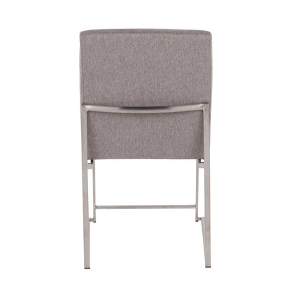 High Back Fuji Contemporary Dining Chair in Gold Steel and Beige Fabric   - Set of 2