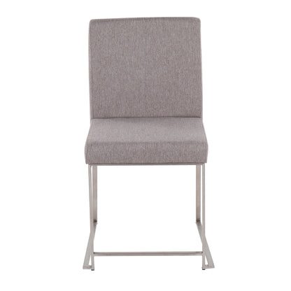 High Back Fuji Contemporary Dining Chair in Gold Steel and Beige Fabric   - Set of 2