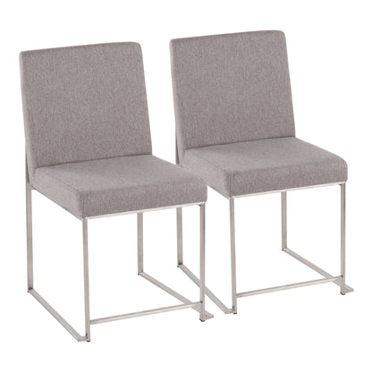 High Back Fuji Contemporary Dining Chair in Gold Steel and Beige Fabric   - Set of 2