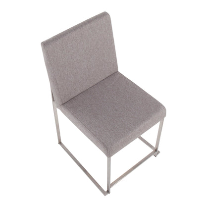 High Back Fuji Contemporary Dining Chair in Gold Steel and Beige Fabric   - Set of 2