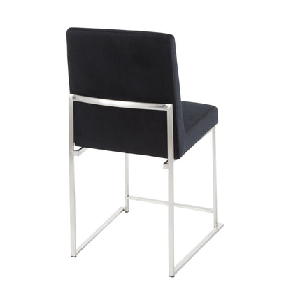 High Back Fuji Contemporary Dining Chair in Gold Steel and Beige Fabric   - Set of 2