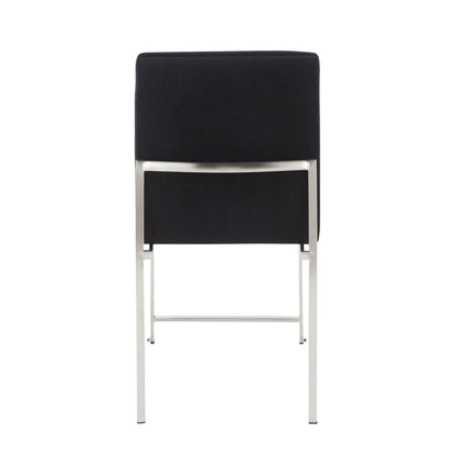 High Back Fuji Contemporary Dining Chair in Gold Steel and Beige Fabric   - Set of 2