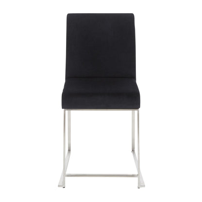High Back Fuji Contemporary Dining Chair in Gold Steel and Beige Fabric   - Set of 2