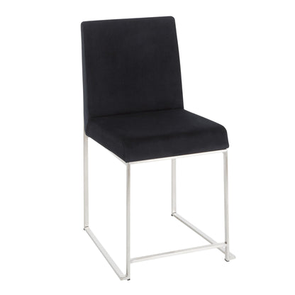 High Back Fuji Contemporary Dining Chair in Gold Steel and Beige Fabric   - Set of 2
