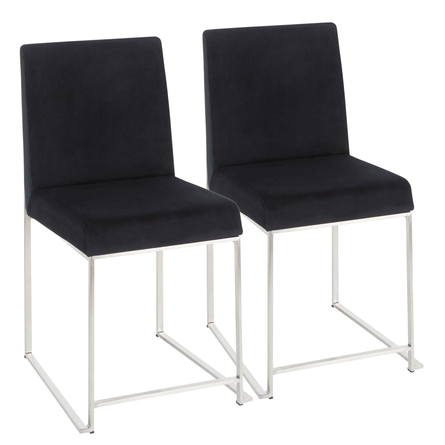 High Back Fuji Contemporary Dining Chair in Gold Steel and Beige Fabric   - Set of 2