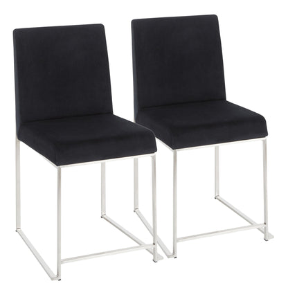 High Back Fuji Contemporary Dining Chair in Gold Steel and Beige Fabric   - Set of 2