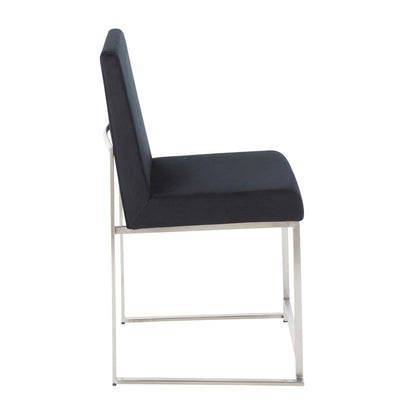 High Back Fuji Contemporary Dining Chair in Gold Steel and Beige Fabric   - Set of 2
