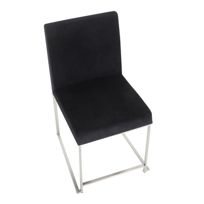 High Back Fuji Contemporary Dining Chair in Gold Steel and Beige Fabric   - Set of 2
