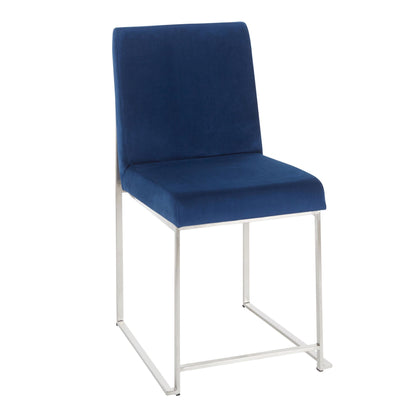 High Back Fuji Contemporary Dining Chair in Gold Steel and Beige Fabric   - Set of 2